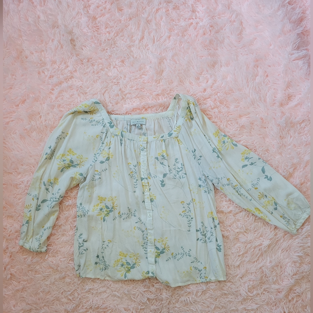 Lucky Brand button up long sleeve peasant blouse